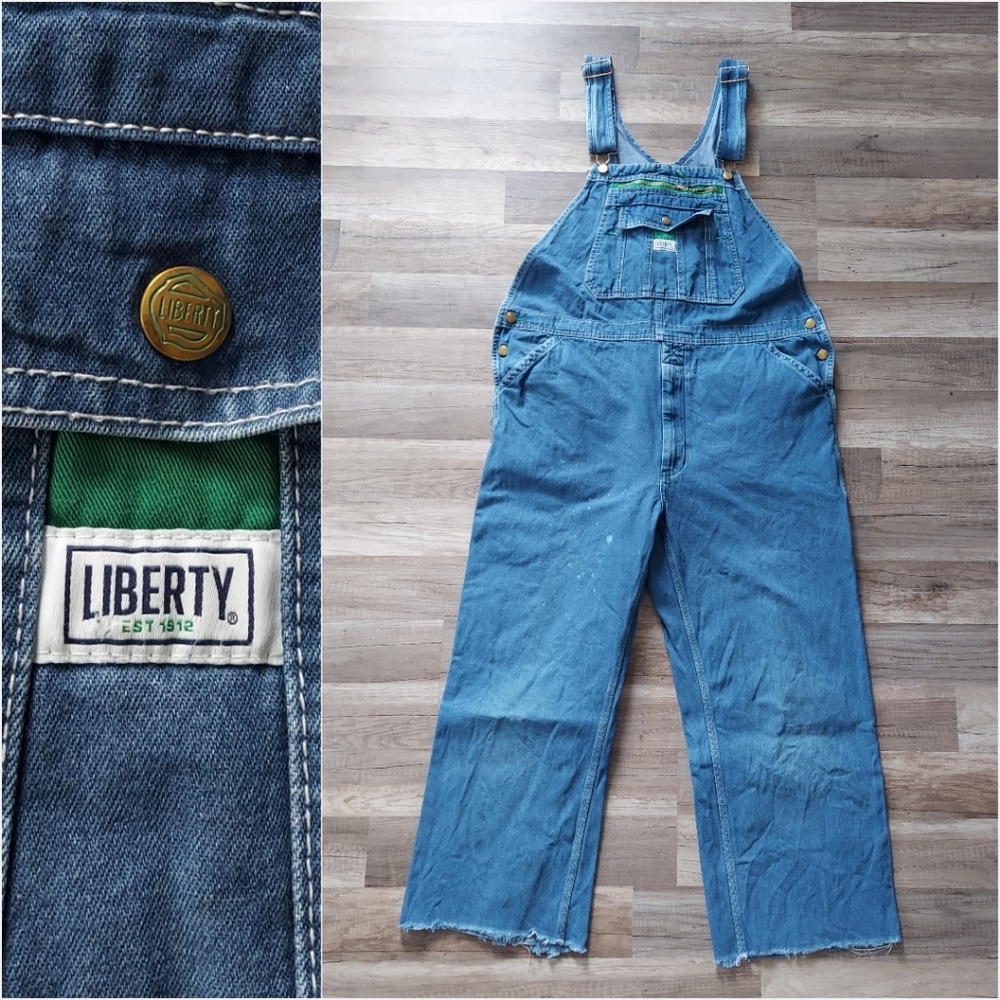 Cropped Raw Hem Liberty Bib Overalls Size 40